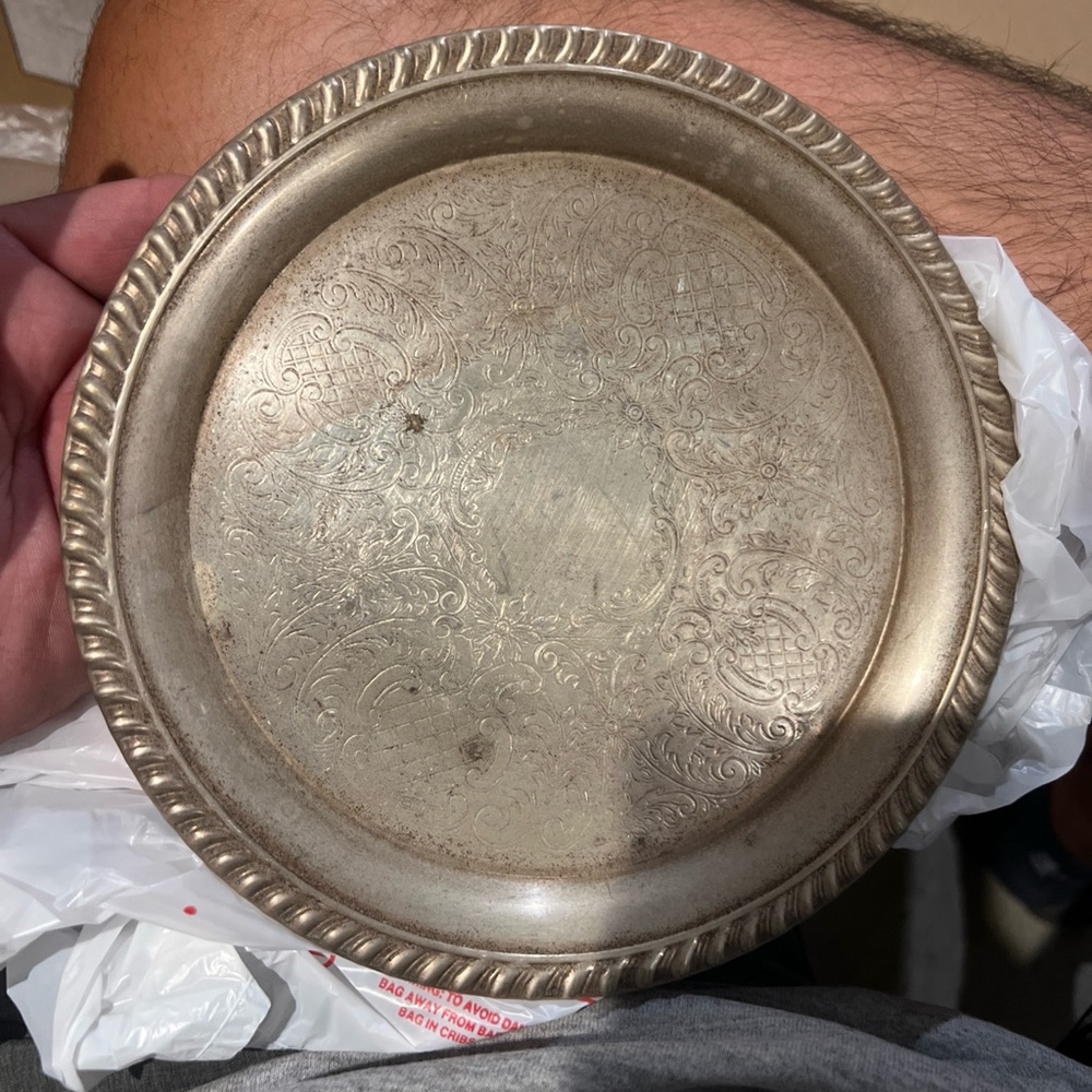 1779 Éales Vintage Silver Plate Eales 1779 Round engraved Tray Silverplate